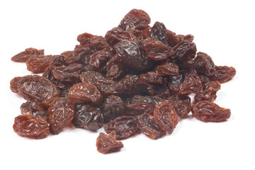 Dried raisins on a white background
