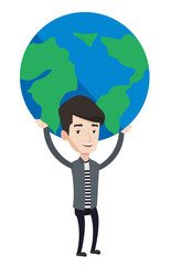 Businessman holding globe vector illustration.