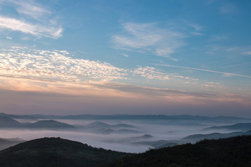 Misty hills in the morning