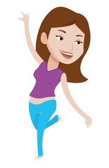 Cheerful caucasian woman dancer dancing.