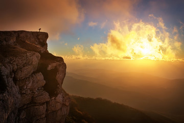 Beautiful mountain landscape with sunset sky in autumn time.