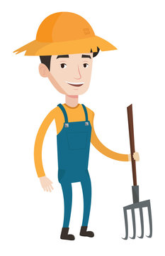 Farmer with pitchfork vector illustration.