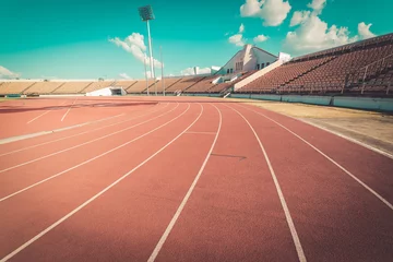 Keuken foto achterwand Treinspoor Red running track in stadium , vintage