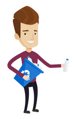 Man collecting garbage in recycle bin.