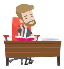 Student writing at the desk vector illustration.