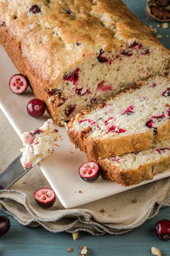 Cranberry Bread Loaf and Slices with Honey Walnut Butter