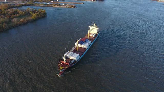 Aerial Footage of Cargo Ship on Delaware River Philadelphia PA