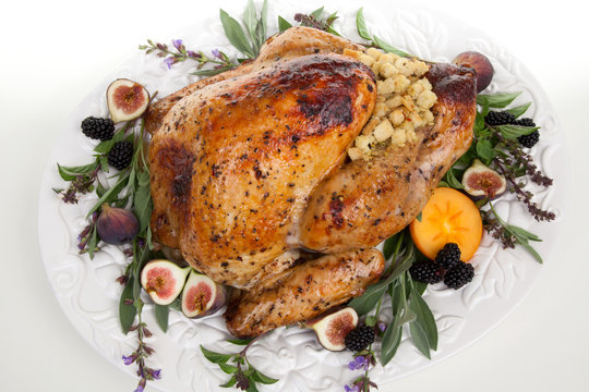 Garnished turkey on serving tray