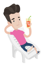 Man relaxing on beach chair vector illustration.