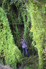 Man and Green Wetland Forest in Rayong at Thailand