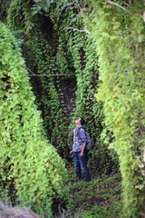 Obraz premium Man and Green Wetland Forest in Rayong at Thailand