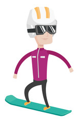 Young man snowboarding vector illustration.