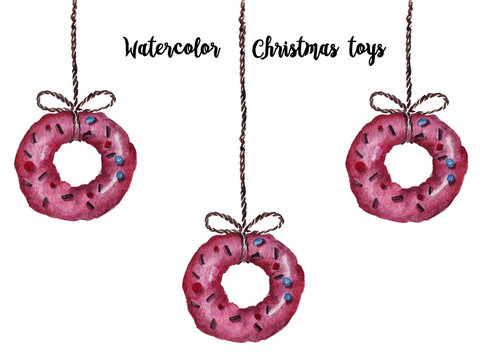 Watercolor christmas donuts