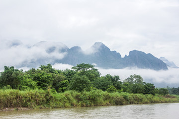 Mountain River tree Vangvieng, Laos