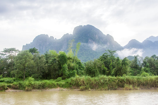 Mountain River tree Vangvieng, Laos