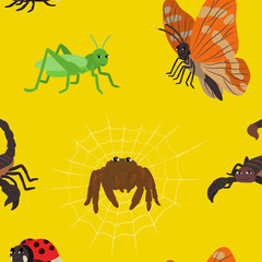 Seamless pattern with cartoon insects.
