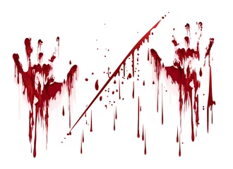 Fotobehang Bloody hand prints with blood drops. Vector illustration © vectortatu