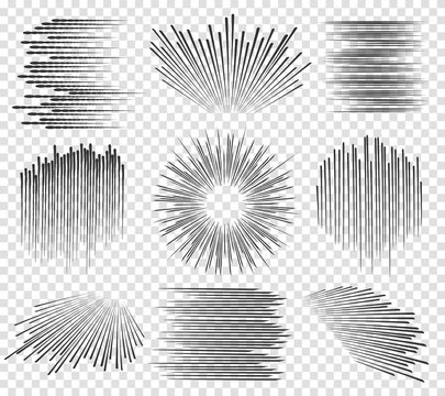 Speed line or fast lines manga motion on transparent background. Vector illustration