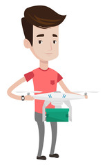 Man controlling delivery drone with post package.