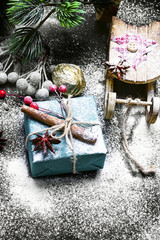 Christmas sleigh and box with gifts