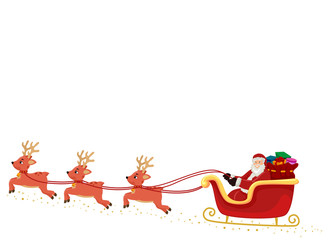 Vector Illustration of Santa Claus on Sleigh and Raindeers