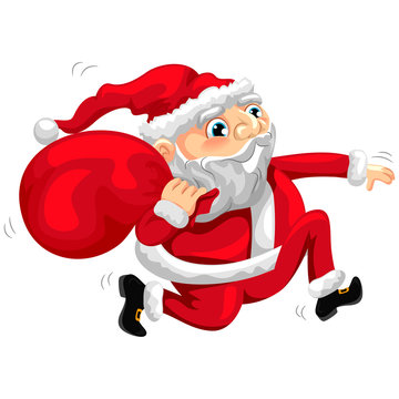 Vector Illustration of Santa Claus Running with his Gifts