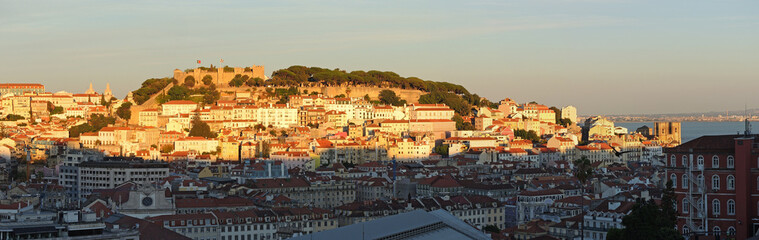 Fototapeta premium Lisbon, Portugal. Landscape at the sunset from Viewpoint called 