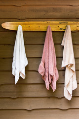 water ski towel rack at the cottage