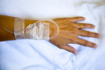 Hand with saline intravenous