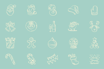 Vector sketch icon set for christmas greeting card
