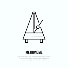 Modern vector line icon of metronome. Music instrument linear logo. Outline symbol for timer, rhythm. Pendulum motion design element for sites.