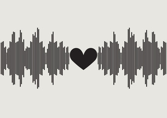 Sound wave with heart shape in center | voice of music equalizer design | digital technology waveform