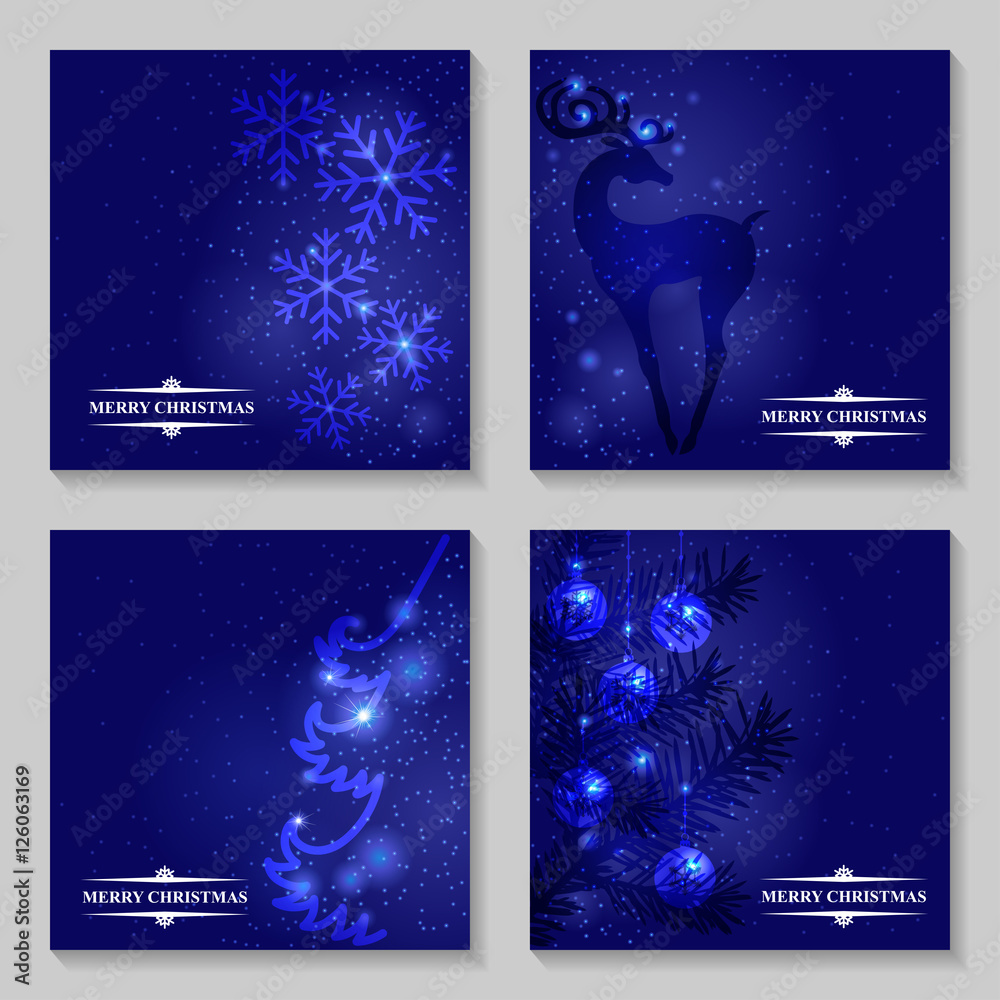 Sticker Christmas blue background set