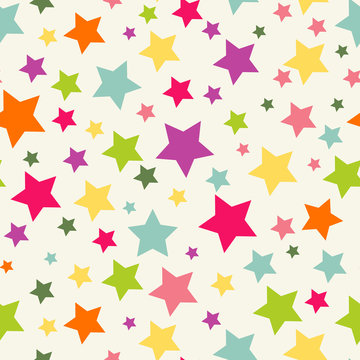 Festive background with colorful stars. Vector seamless pattern