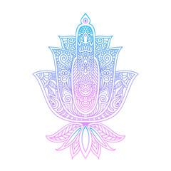 Vector Indian hand drawn hamsa with ethnic ornaments. Beautiful India ethnica ornament. Folk Henna tattoo style