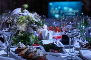 wineglass on a table in a restaurant