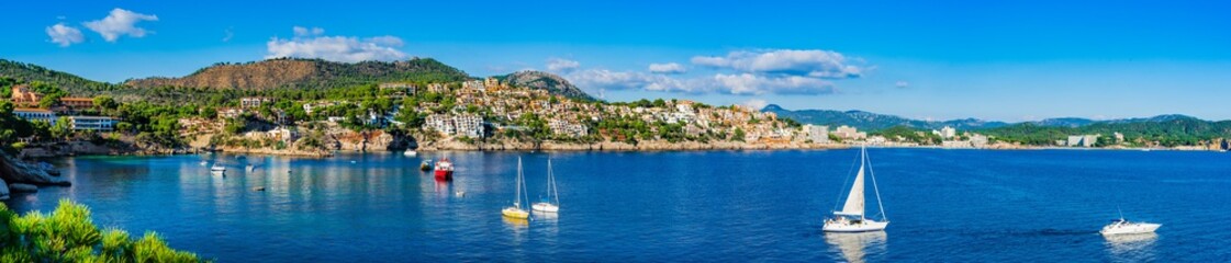 Panoramic view to the Mediterranean Sea Bay Landscape of Majorca Spain Cala Fornells