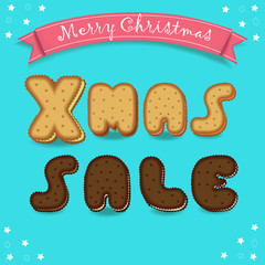 Xmas sale. Merry Christmas. Cookies font