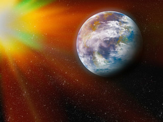 Earth from space. Detailed image. Elements of this image furnished by NASA. 3d illustration.  