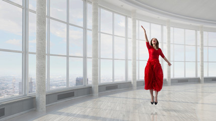 Woman in passionate red dress . Mixed media