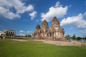 Phra Prang Sam Yot temple, architecture in Lopburi, Thailand