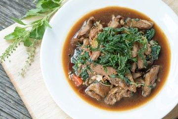stir-fried roast duck and holy basil thai food