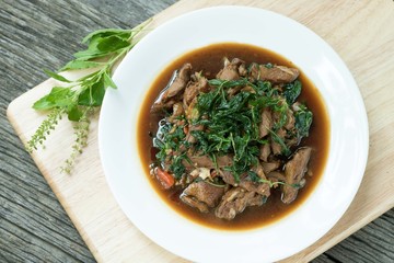 stir-fried roast duck and holy basil thai food