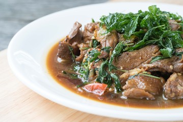 stir-fried roast duck and holy basil thai food