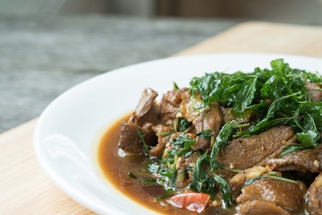 stir-fried roast duck and holy basil thai food
