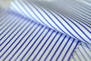 close up texture fabric thin blue line and white of shirt