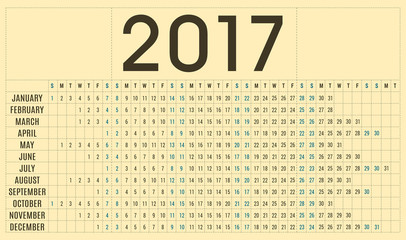 Simple 2017 planner calendar - day schedule and organizer