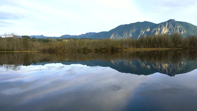 Pond Mountain Reflection Pan Shot - Snoqualmie Washington USA Panoramic View