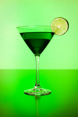 green martini glass with lime