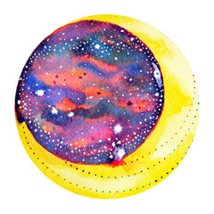 yellow full moon watercolor painting hand drawn illustration design